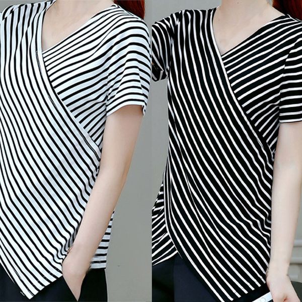 women 2019 summer tee shirt femme fashion ladies' short sleeved lrregularity shirt with v neck stripe camiseta mujer 40, White
women 2019 summer tee shirt femme fashion ladies' short sleeved lrregularity shirt with v neck stripe camiseta mujer 40, White