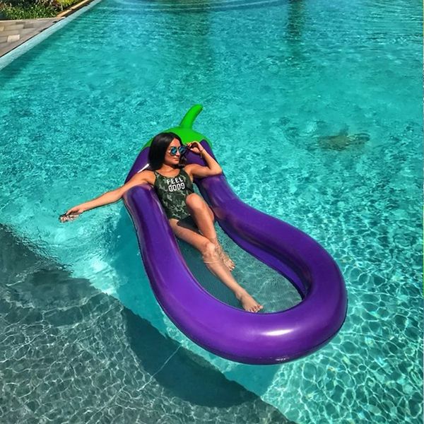 Giant Eggplant Inflatable Pool Air Mattress Water Sport Float Lounge Bed Floating Island Beach Swimming Tool Toys For Kids Adult
