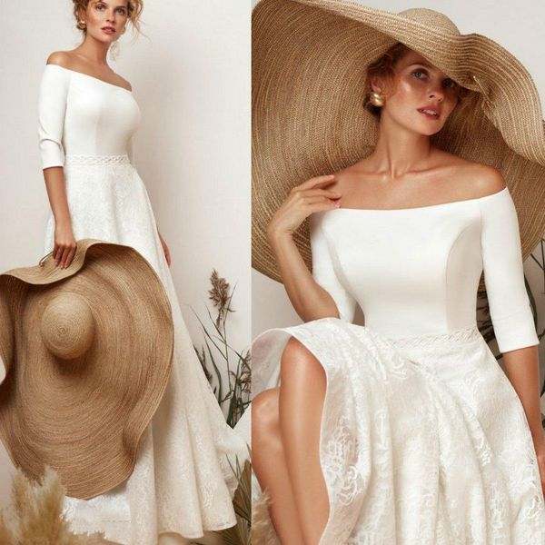 2020 satin wedding dresses off shoulder half long sleeve lace appliqued bridal gowns sweep train backless a line wedding gowns, White
2020 satin wedding dresses off shoulder half long sleeve lace appliqued bridal gowns sweep train backless a line wedding gowns, White
