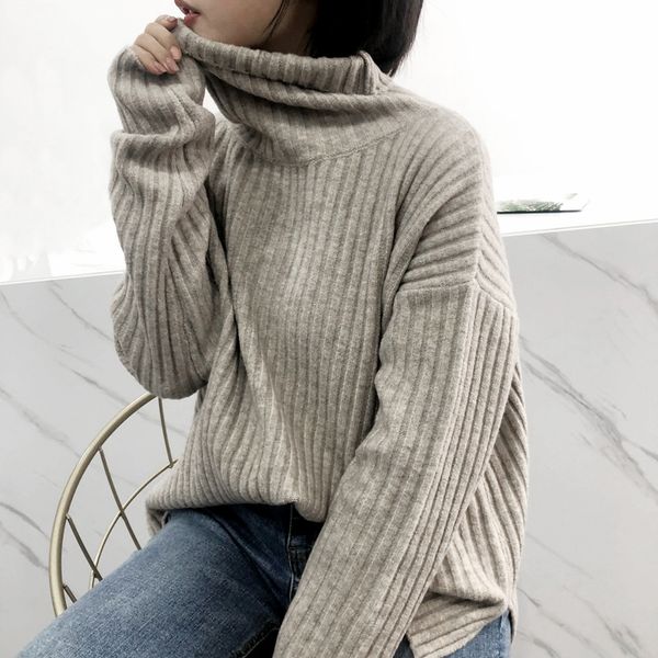 women's sweaters women 2021 autumn winter turtleneck loose rib stripe basic sweater and pullovers, White;black
women's sweaters women 2021 autumn winter turtleneck loose rib stripe basic sweater and pullovers, White;black