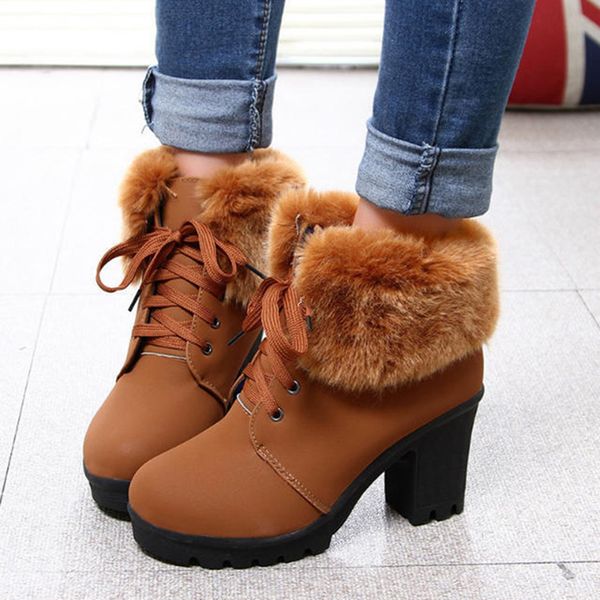 high heels ankle boots for women vintage waterproof warm platform winter shoes lace up fur leather snow women boots, Black
high heels ankle boots for women vintage waterproof warm platform winter shoes lace up fur leather snow women boots, Black
