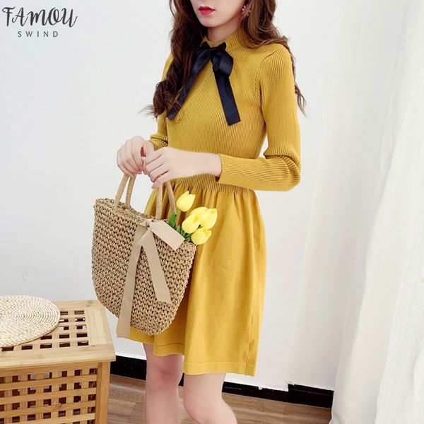 2020 autumn butterfly tie knitted long-sleeved dress women sweet slender waist preppy style knitting bottom dress, Black;gray
2020 autumn butterfly tie knitted long-sleeved dress women sweet slender waist preppy style knitting bottom dress, Black;gray