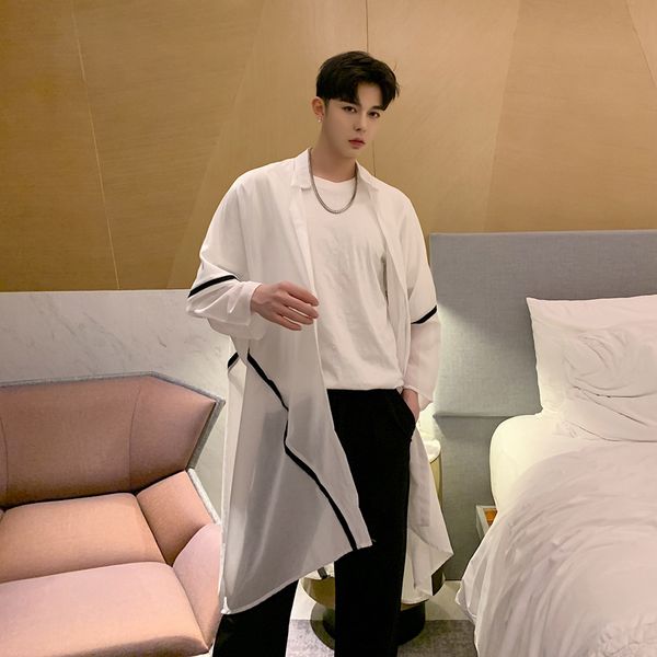 men oversize loose bat long sleeve casual cardigan long shirts male streetwear hip hop white shirt translucent sunscreen coat, White;black
men oversize loose bat long sleeve casual cardigan long shirts male streetwear hip hop white shirt translucent sunscreen coat, White;black