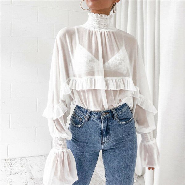 women blouses 2020 fashion long sleeve turtleneck office transparent shirts leisure blouse shirts casual blusas femininas, White
women blouses 2020 fashion long sleeve turtleneck office transparent shirts leisure blouse shirts casual blusas femininas, White