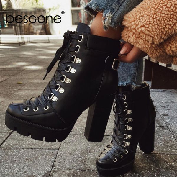 bescone fashion women boots comfortable round toe handmade solid square heel shoes lace-up super high heel ladies boots by186, Black
bescone fashion women boots comfortable round toe handmade solid square heel shoes lace-up super high heel ladies boots by186, Black