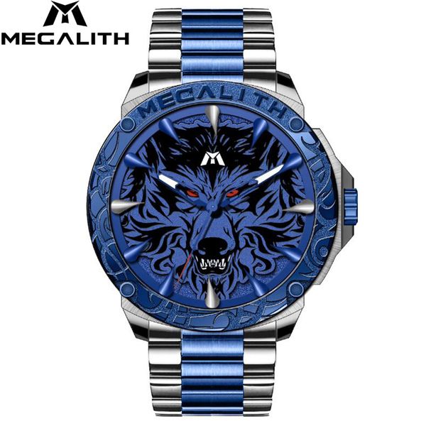 Relogio Masculino 2019 Megalith Sport Embossed Wolf Head Quartz Watch Waterproof Stainless Steel Luxury Wrist Watches Men Clock Ly191213