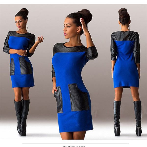 женские пу панельные платья сексуальный круглый вырез с длинным рукавом платья женская одежда с procket, Black;gray 
женские пу панельные платья сексуальный круглый вырез с длинным рукавом платья женская одежда с procket, Black;gray