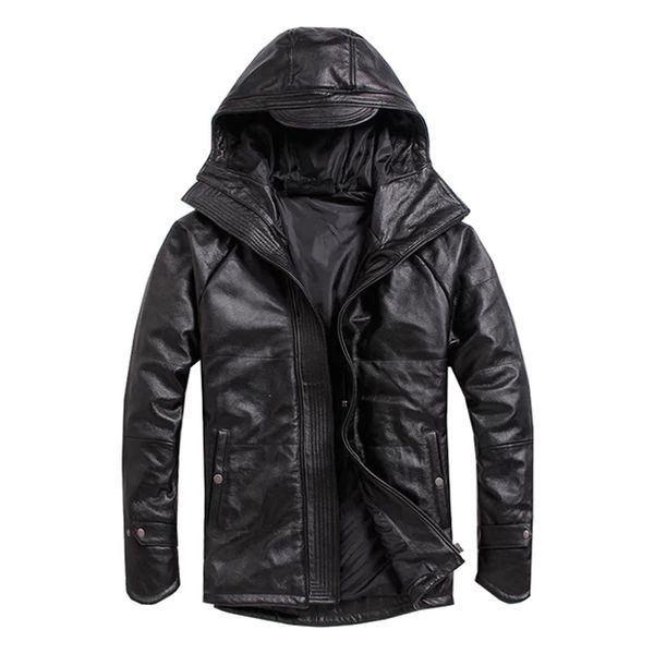 fashion hooded leather jacket spring men real genuine leather coat men young mens hooded coat warm jaqueta motoqueiro, Black
fashion hooded leather jacket spring men real genuine leather coat men young mens hooded coat warm jaqueta motoqueiro, Black