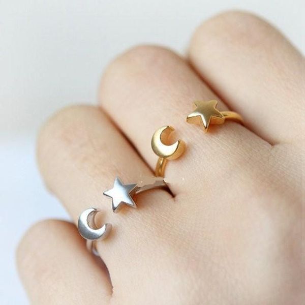 new korean fashion women rings adjustable crescent moon and tiny star rings birthday gifts r161, Silver
new korean fashion women rings adjustable crescent moon and tiny star rings birthday gifts r161, Silver