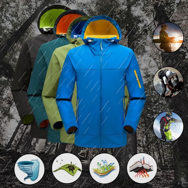 

men winter hooded parkas softshell windproof waterproof soft coat shell outdoor jacket kurtka zimowa meska, Black