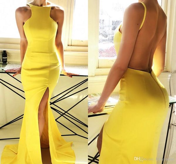 new arrival 2019 yellow split evening dresses halter neck open back floor length prom party gowns elegant evening dress custom cheap, Black
new arrival 2019 yellow split evening dresses halter neck open back floor length prom party gowns elegant evening dress custom cheap, Black