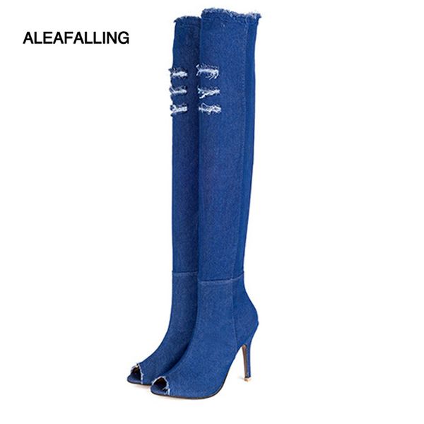 aleafalling women boots high heels summer autumn peep toe over the knee boots quality tight high jeans fashion w25, Black
aleafalling women boots high heels summer autumn peep toe over the knee boots quality tight high jeans fashion w25, Black