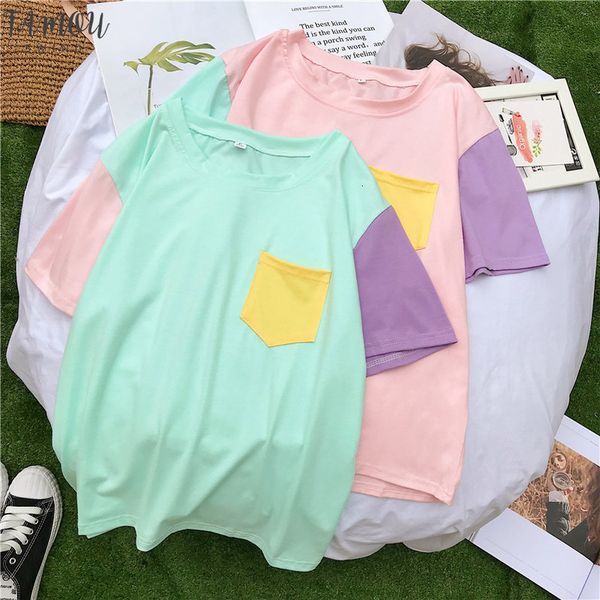 women summer harajuku korean style patchwork contrast color pastel t shirts bangtan boys kpop tee shirt friends streetwear, White
women summer harajuku korean style patchwork contrast color pastel t shirts bangtan boys kpop tee shirt friends streetwear, White