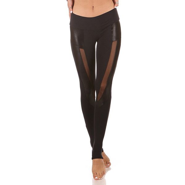 new sports pu imitation leather splicing yoga pants mesh sports leggings fitness pants women, Black
new sports pu imitation leather splicing yoga pants mesh sports leggings fitness pants women, Black
