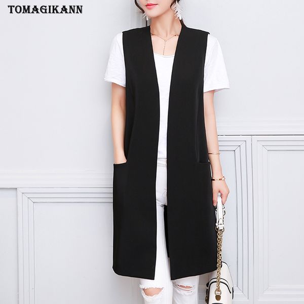 2019 korean black open stitch women long vest streetwear solid v neck pockets sleeveless ladies waistcoat, Black;white
2019 korean black open stitch women long vest streetwear solid v neck pockets sleeveless ladies waistcoat, Black;white