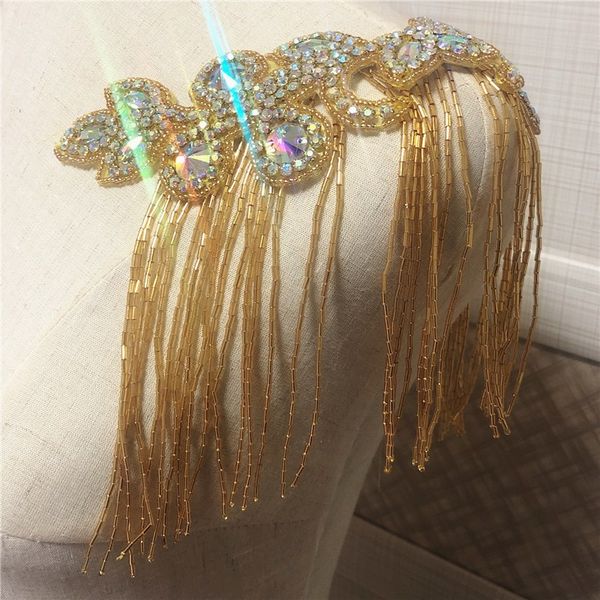 details of wedding party rhinestone crystal shoulder pad applique with fringe, Black
details of wedding party rhinestone crystal shoulder pad applique with fringe, Black