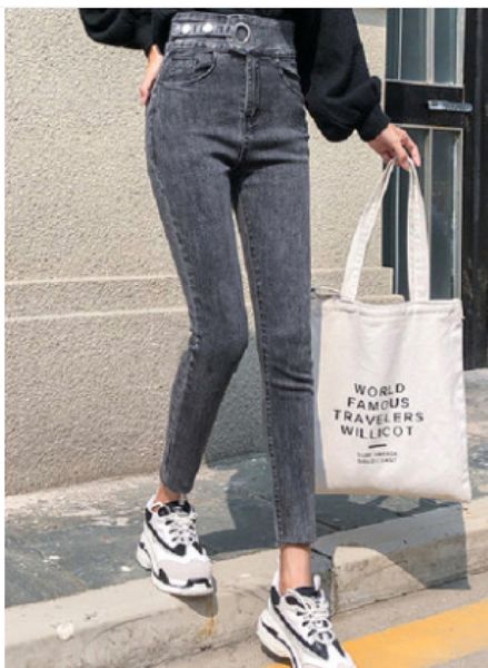 dark ash vents of jeans female nine points straight side split, Blue