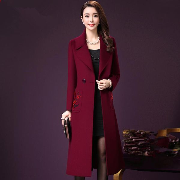 women autumn winter coat warm wool blends coat long embroidery red female coats fashion jacket outwear plus size, Black
women autumn winter coat warm wool blends coat long embroidery red female coats fashion jacket outwear plus size, Black