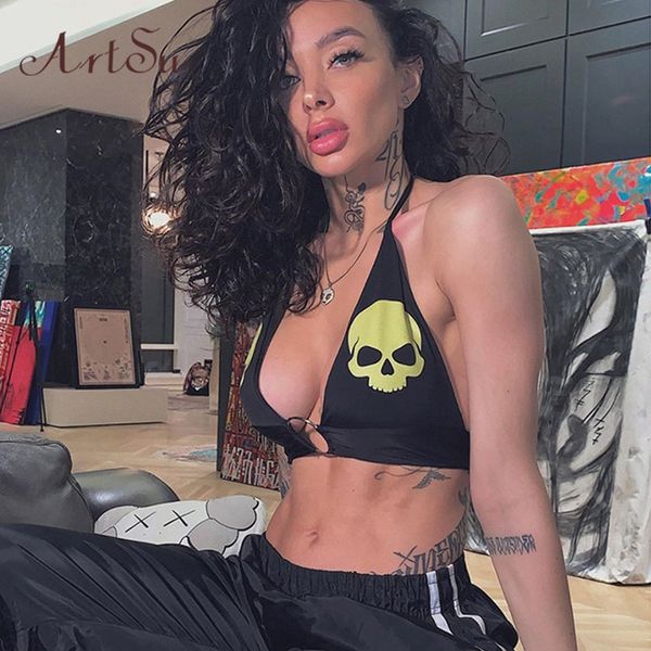 skull print women halter crop tank backless bandage vest summer party club halloween gothic outfits, White
skull print women halter crop tank backless bandage vest summer party club halloween gothic outfits, White