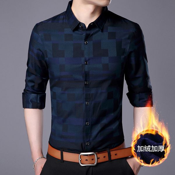autumn and winter men's plus velvet shirt men's shirt warm clothing, White;black