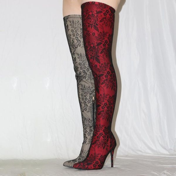 super gauzy flower lace sock boots stretch thigh boots thin heels over the knee ladies spring side zipper long, Black
super gauzy flower lace sock boots stretch thigh boots thin heels over the knee ladies spring side zipper long, Black