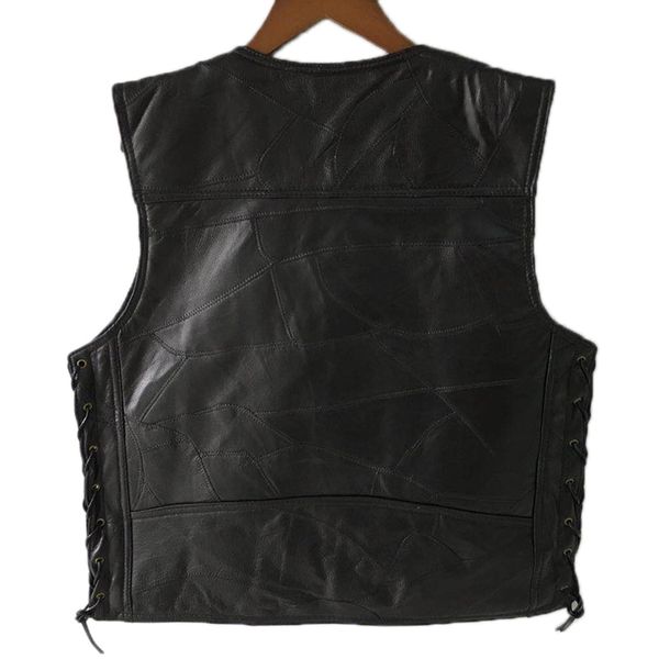 black leather motorcycle vest for men genuine leather punk biker vest lace button autumn sleeveless jacket for men, Black;white
black leather motorcycle vest for men genuine leather punk biker vest lace button autumn sleeveless jacket for men, Black;white