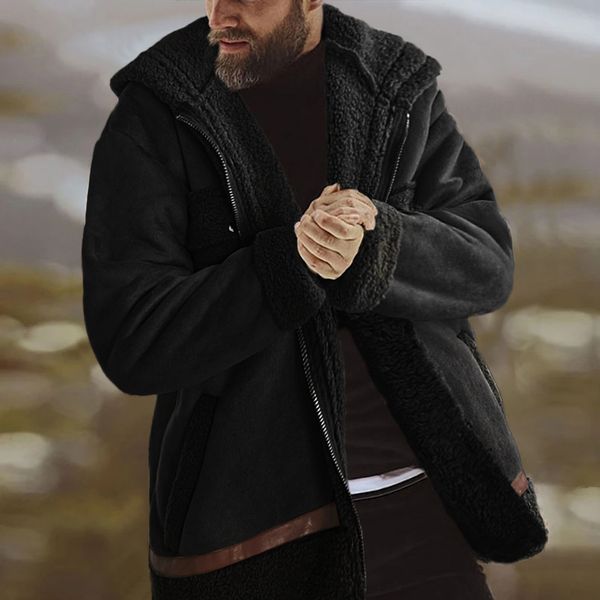 winter thick coat men solid warm wool lined pockets hooded parka coat mountain faux lamb men zipper jackets, Black
winter thick coat men solid warm wool lined pockets hooded parka coat mountain faux lamb men zipper jackets, Black