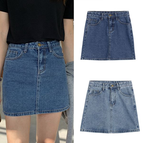 skirts fashion women denim mini skirt summer high waist korean casual package hip jeans a-line, Black