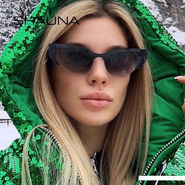 shauna ins popular small cat eye sunglasses women half frame shades, White;black