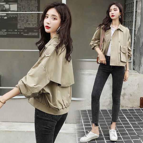women's trench coats tooling jacket early autumn 2021 korean short coat loose wild windbreaker women spring cloak style k526, Tan;black
women's trench coats tooling jacket early autumn 2021 korean short coat loose wild windbreaker women spring cloak style k526, Tan;black