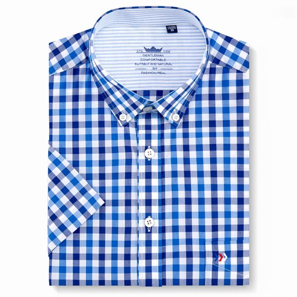 men's button-down short sleeve check plaid shirt with pocket standard-fit checkered comfortable cotton summer thin casual shirts, White;black
men's button-down short sleeve check plaid shirt with pocket standard-fit checkered comfortable cotton summer thin casual shirts, White;black