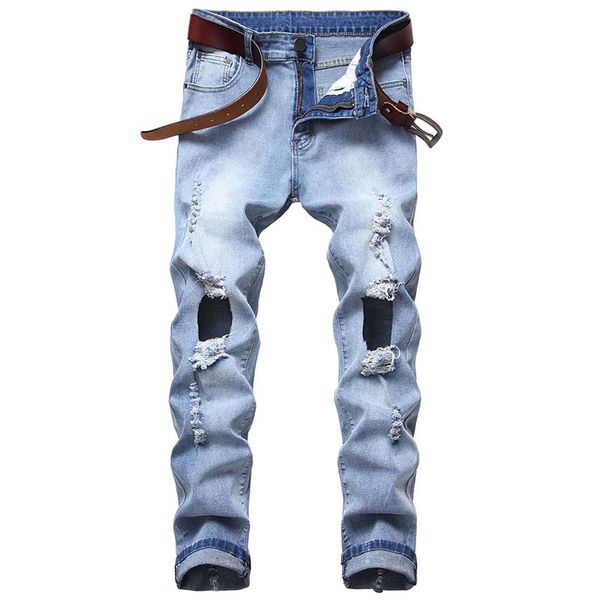 men casual jeans denim hiphop ripped big holes jeans bleached destroyed pencil pants elastic plus size 40 42 high quality, Blue
men casual jeans denim hiphop ripped big holes jeans bleached destroyed pencil pants elastic plus size 40 42 high quality, Blue