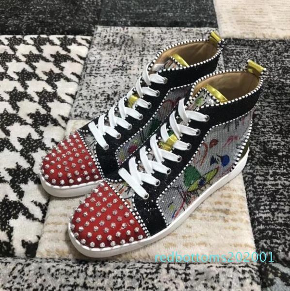 high red bottom spikes sneakers men casual shoes luxury print silver sequin sliver pik no limit rare studs and rhinestones graffiti ar01, Black
high red bottom spikes sneakers men casual shoes luxury print silver sequin sliver pik no limit rare studs and rhinestones graffiti ar01, Black