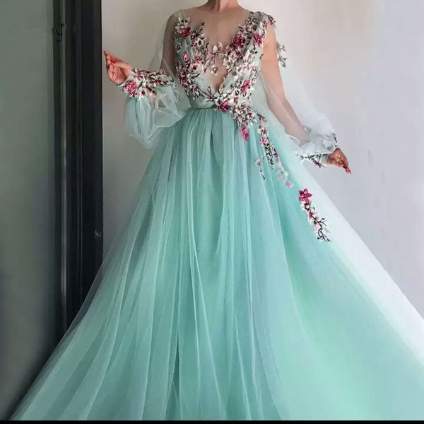 2020 new pretty mint green floral embroidery lace prom dresses puff full sleeves illusion o-neck a-line party dress vestido formatura, Black
2020 new pretty mint green floral embroidery lace prom dresses puff full sleeves illusion o-neck a-line party dress vestido formatura, Black