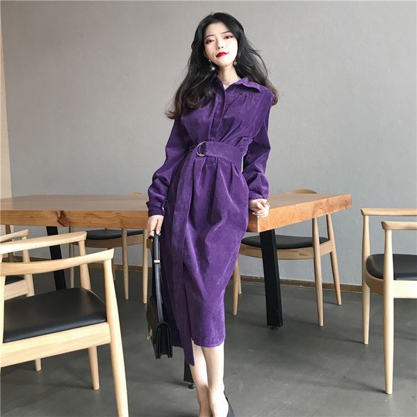korean autumn winter women long dress turn-down collar purple khaki oversized casual vestidos vintage corduroy chic ladies dress, Black;gray
korean autumn winter women long dress turn-down collar purple khaki oversized casual vestidos vintage corduroy chic ladies dress, Black;gray