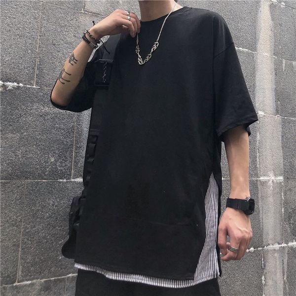 summer short-sleeved t shirt men's fashion stripes stitching casual cotton t-shirt men street wild loose korean tshirt mens, White;black
summer short-sleeved t shirt men's fashion stripes stitching casual cotton t-shirt men street wild loose korean tshirt mens, White;black