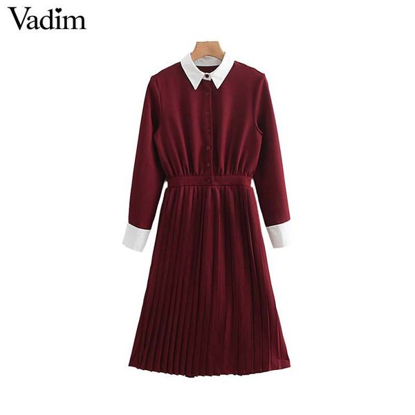 vadim women elegant office wear knee length dress long sleeve patchwork female casual solid chic dresses a line vestidos qd077, Black;pink
vadim women elegant office wear knee length dress long sleeve patchwork female casual solid chic dresses a line vestidos qd077, Black;pink