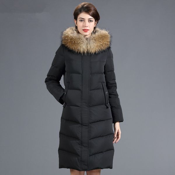 women's down winter jacket raccoon fur collar korean long jackets for women warm parka chaqueta mujer my, Black
women's down winter jacket raccoon fur collar korean long jackets for women warm parka chaqueta mujer my, Black