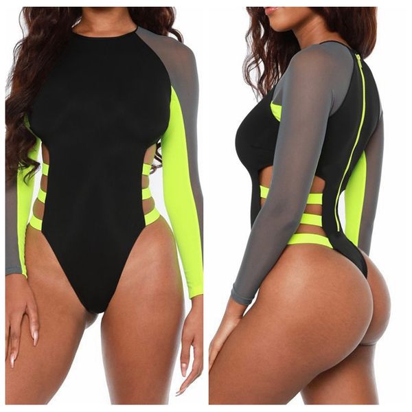2020 new mesh long sleeve one piece swimsuits women sports high cut thong swimwear bathing suits bodysuit monokini, White;black
2020 new mesh long sleeve one piece swimsuits women sports high cut thong swimwear bathing suits bodysuit monokini, White;black
