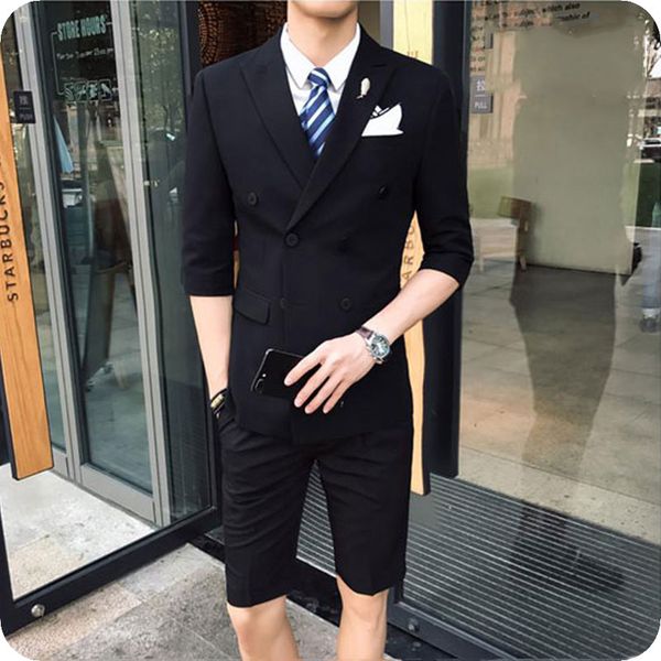 black groom wedding tuxedos men suits short pants beach peaked lapel 2piece evening party handsome groomsmen jacket pants terno masculino, Black;gray
black groom wedding tuxedos men suits short pants beach peaked lapel 2piece evening party handsome groomsmen jacket pants terno masculino, Black;gray
