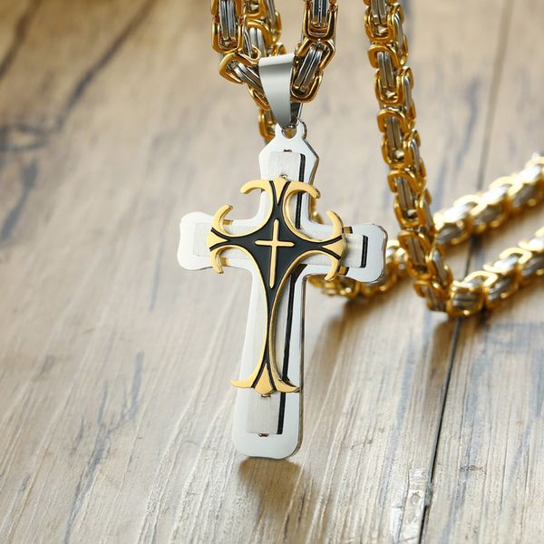 vnox cross necklace for men byzantine gold silver stainless steel chain catholic crucifix pendant male punk rock ornaments
vnox cross necklace for men byzantine gold silver stainless steel chain catholic crucifix pendant male punk rock ornaments