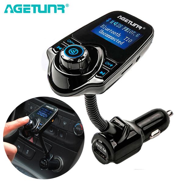 

agetunr t10 1.44" bluetooth car kit handsset fm transmitter mp3 music player 5v 2.1a usb car charger support aux in & out