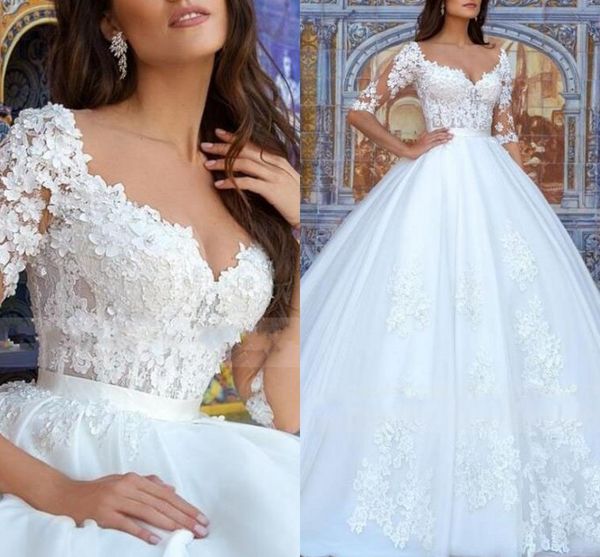 romantic 3d flowers lace applique empire waist wedding dresses princess scoop hollow back half sleeves illusion south african bridal gowns, White
romantic 3d flowers lace applique empire waist wedding dresses princess scoop hollow back half sleeves illusion south african bridal gowns, White