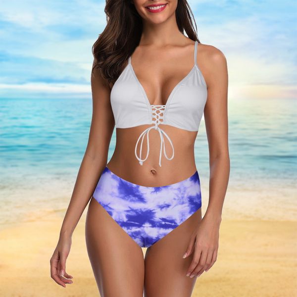 women's swimwear 2021 tie-dye bikini set lace up high cut halter two piece swimsuit women bathing suit, White;black
women's swimwear 2021 tie-dye bikini set lace up high cut halter two piece swimsuit women bathing suit, White;black