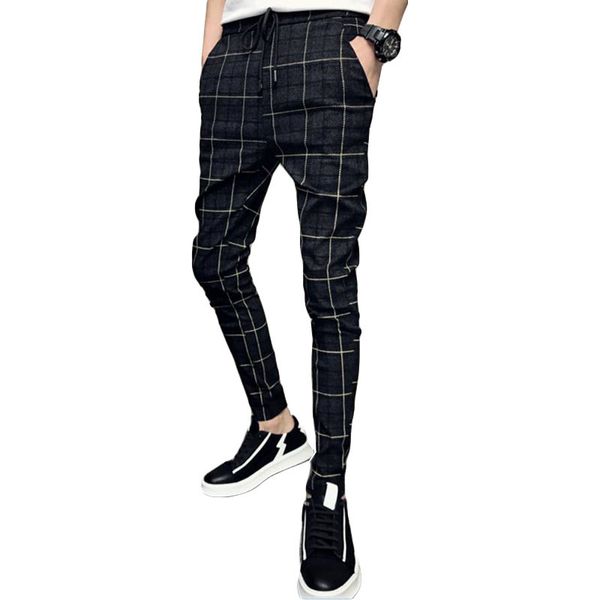 2019 new style fashion male elastic waistline leisure joggers sweatpants/men high-grade pure cotton tight grid pencil pants 33, Black
2019 new style fashion male elastic waistline leisure joggers sweatpants/men high-grade pure cotton tight grid pencil pants 33, Black