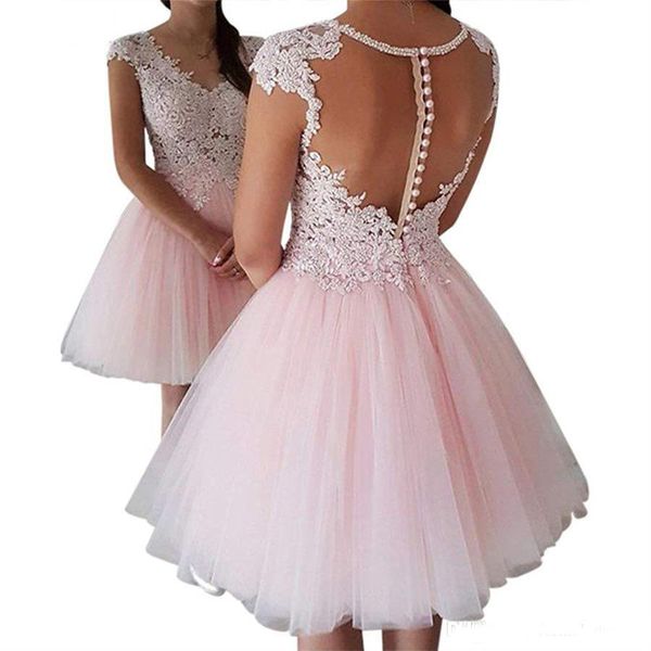 pink v-neck illusion back short homecoming dress vestido festa curto bead lace appliques prom gown cap sleeve tulle formal dress, Blue;pink
pink v-neck illusion back short homecoming dress vestido festa curto bead lace appliques prom gown cap sleeve tulle formal dress, Blue;pink