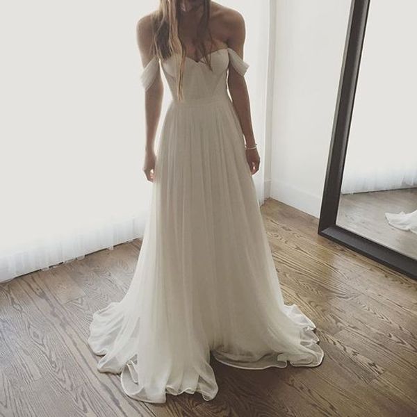 romantic deflated shoulder long chiffon ethereal wedding dress floor length beach wedding dresses beach wedding gowns vestidos de novia, White
romantic deflated shoulder long chiffon ethereal wedding dress floor length beach wedding dresses beach wedding gowns vestidos de novia, White