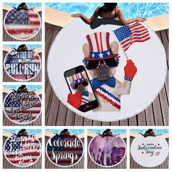 

19 styleindependence day owl towels round print sun beach towel shawl picnic blanket cute towel yoga mat t2i5233
