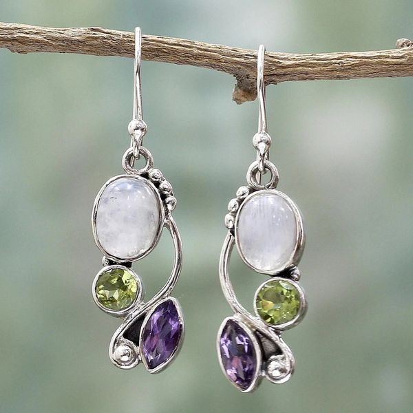 chandelier multi colored earrings natural moonstone valentines day jewelry gift, Silver
chandelier multi colored earrings natural moonstone valentines day jewelry gift, Silver