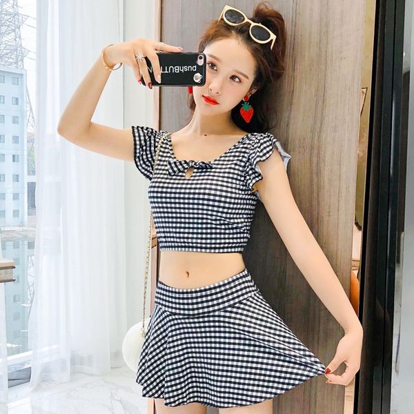 lklch women's skirt split two-piece set conservative boxer pants high collar waist leakage plaid boxer shorts swimsuit cute simple stud, White;black
lklch women's skirt split two-piece set conservative boxer pants high collar waist leakage plaid boxer shorts swimsuit cute simple stud, White;black